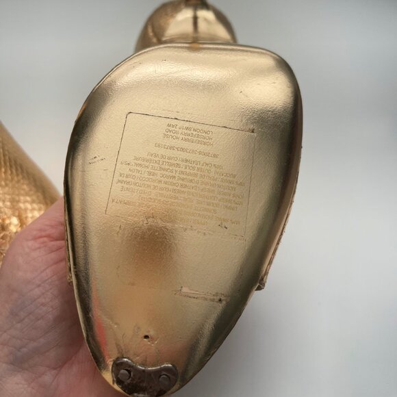 Never Worn Gold Burberry "Snake Skin" Leather Heels - Picture 3 of 6